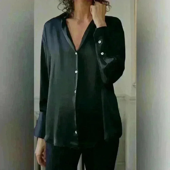 Zara FLOWY SATIN EFFECT Long Sleeve Shirt size M - Picture 2 of 9